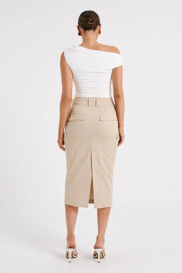 Women Meshki Bottoms Lorna Mid Rise Cargo Skirt 8211 Stone