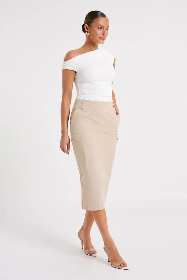 Women Meshki Bottoms Lorna Mid Rise Cargo Skirt 8211 Stone