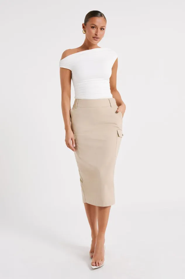 Women Meshki Bottoms Lorna Mid Rise Cargo Skirt 8211 Stone