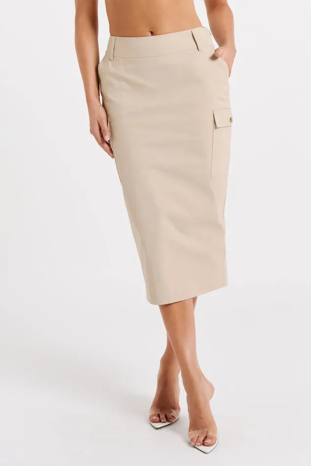 Women Meshki Bottoms Lorna Mid Rise Cargo Skirt 8211 Stone