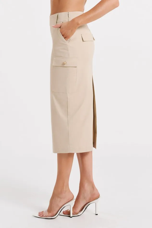 Women Meshki Bottoms Lorna Mid Rise Cargo Skirt 8211 Stone
