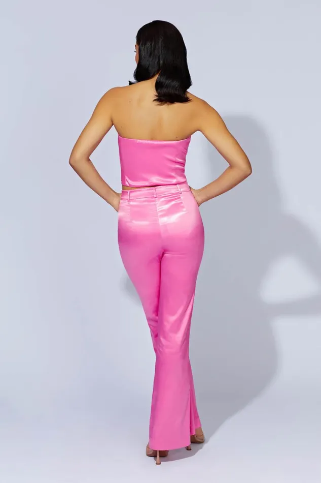 Women Meshki Bottoms Maeva Satin Flared Pants 8211 Bubblegum Pink Women Meshki Bottoms Maeva Satin Flared Pants 8211 Bubblegum Pink