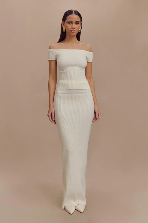 Women Meshki Bottoms Mathilde Ribbed Knit Maxi Skirt 8211 Ivory