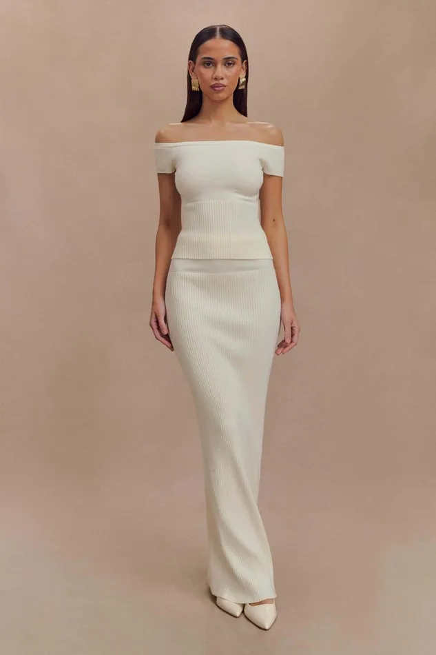 Women Meshki Bottoms Mathilde Ribbed Knit Maxi Skirt 8211 Ivory