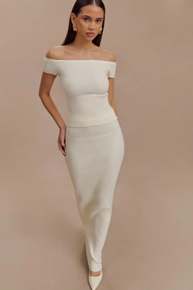Women Meshki Bottoms Mathilde Ribbed Knit Maxi Skirt 8211 Ivory