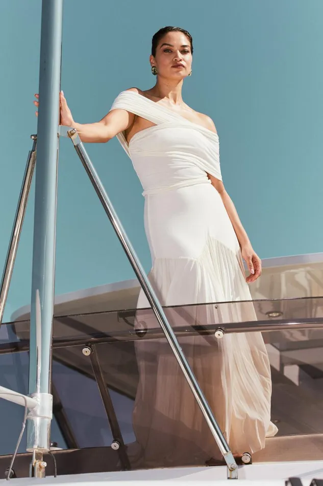 Women Meshki Bottoms Odette Slinky Maxi Skirt 8211 Ivory