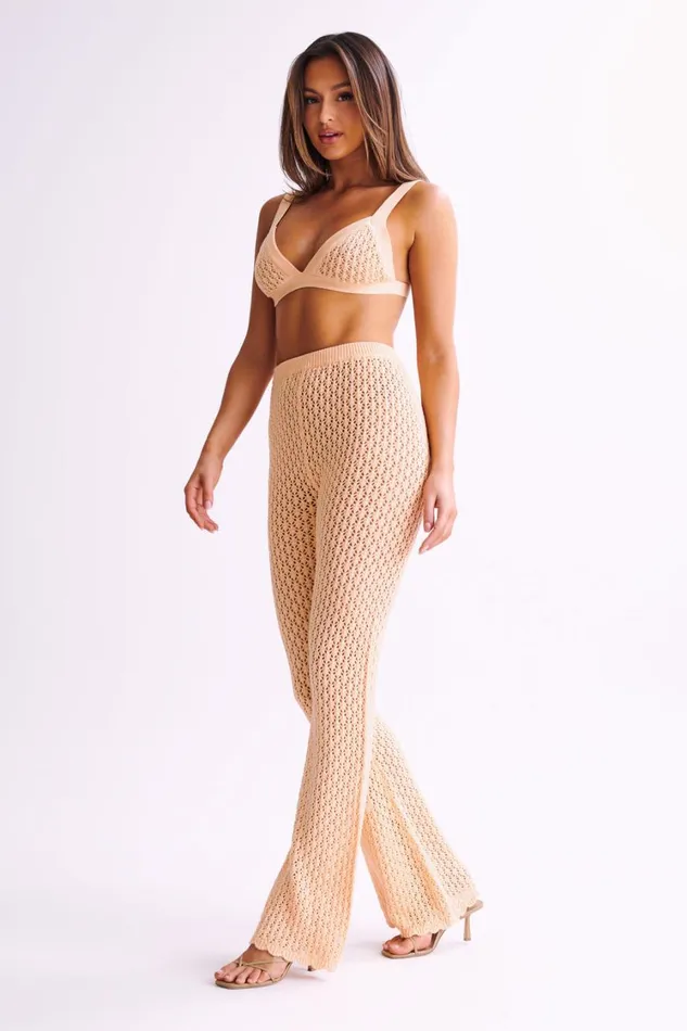 Women Meshki Bottoms Rosana Crochet Straight Leg Pants 8211 Apricot
