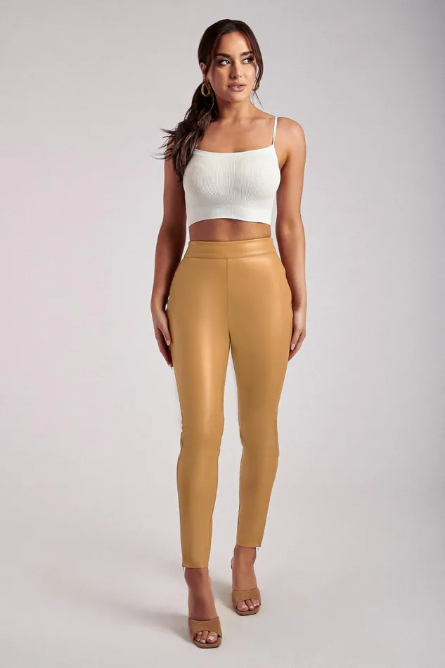Women Meshki Bottoms Shayla Skinny Faux Leather Split Pant 8211 Tan Women Meshki Bottoms Shayla Skinny Faux Leather Split Pant 8211 Tan