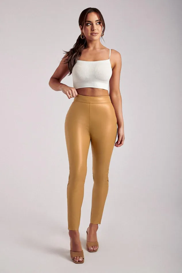 Women Meshki Bottoms Shayla Skinny Faux Leather Split Pant 8211 Tan Women Meshki Bottoms Shayla Skinny Faux Leather Split Pant 8211 Tan