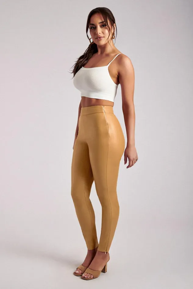Women Meshki Bottoms Shayla Skinny Faux Leather Split Pant 8211 Tan Women Meshki Bottoms Shayla Skinny Faux Leather Split Pant 8211 Tan