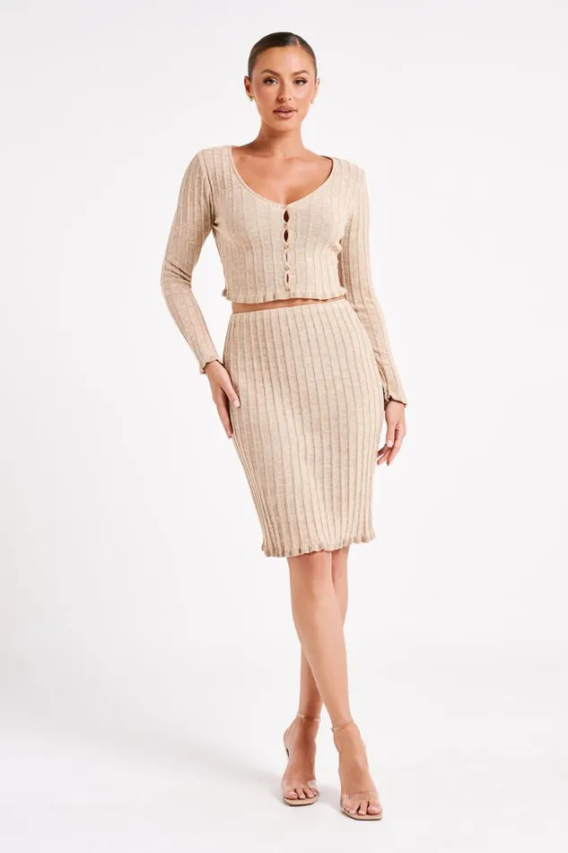 Women Meshki Bottoms Silvia Knit Midi Skirt 8211 Wheat