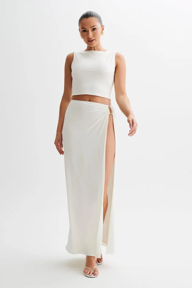 Women Meshki Bottoms Suri Slinky Maxi Skirt With Gold Hardware 8211 White
