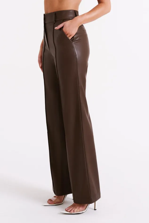Women Meshki Bottoms Toni Faux Leather Wide Leg Pant 8211 Dark Brown