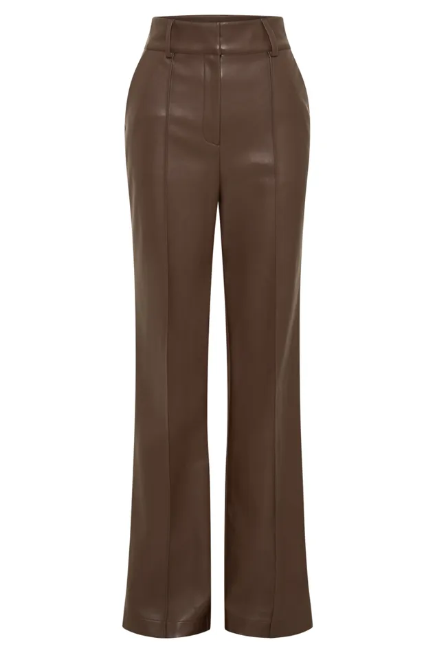 Women Meshki Bottoms Toni Faux Leather Wide Leg Pant 8211 Dark Brown
