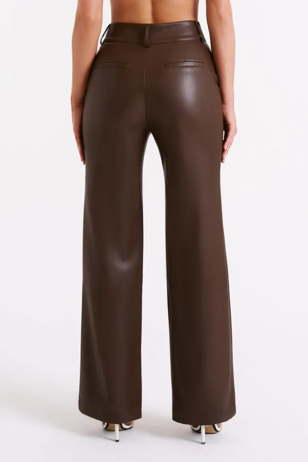 Women Meshki Bottoms Toni Faux Leather Wide Leg Pant 8211 Dark Brown