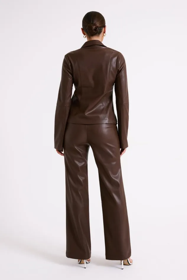 Women Meshki Bottoms Toni Faux Leather Wide Leg Pant 8211 Dark Brown