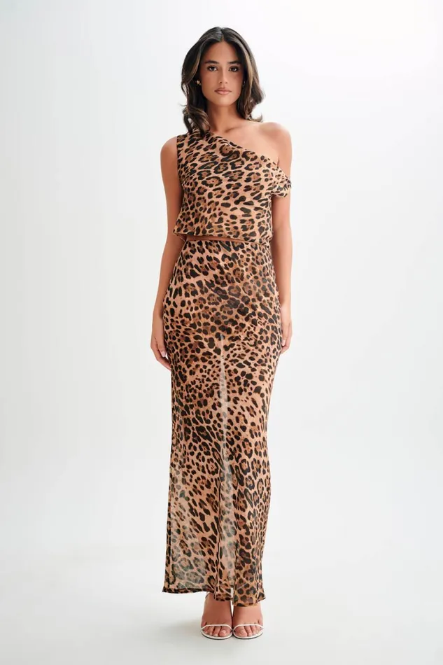 Women Meshki Bottoms Yvonne Chiffon Maxi Skirt 8211 Leopard Print