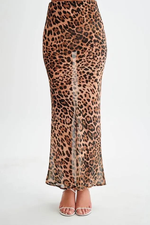 Women Meshki Bottoms Yvonne Chiffon Maxi Skirt 8211 Leopard Print