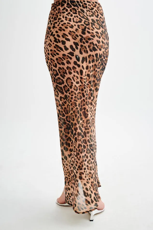 Women Meshki Bottoms Yvonne Chiffon Maxi Skirt 8211 Leopard Print