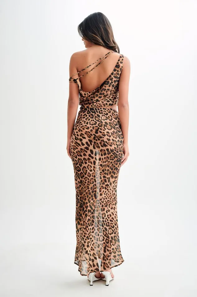 Women Meshki Bottoms Yvonne Chiffon Maxi Skirt 8211 Leopard Print