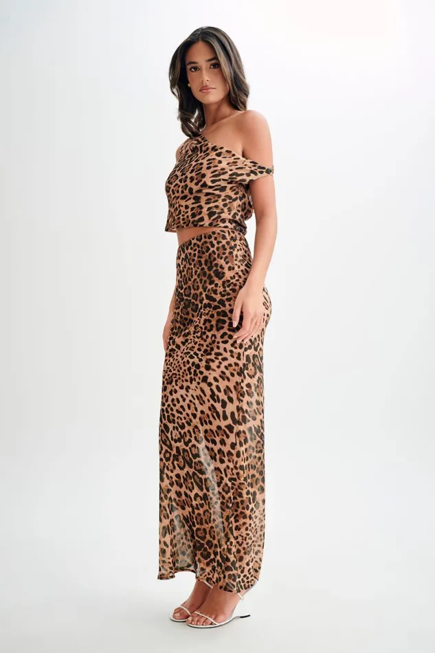 Women Meshki Bottoms Yvonne Chiffon Maxi Skirt 8211 Leopard Print
