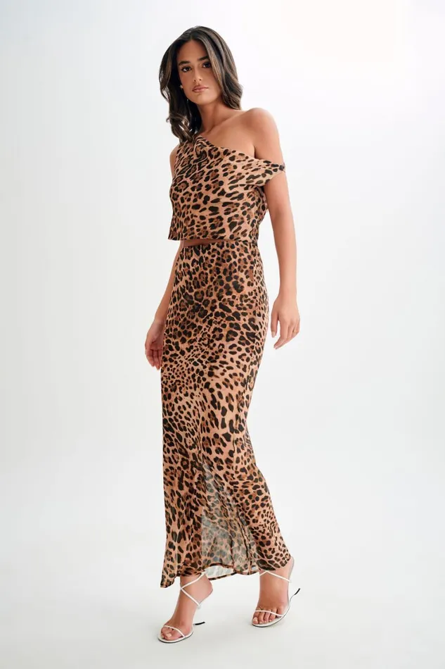 Women Meshki Bottoms Yvonne Chiffon Maxi Skirt 8211 Leopard Print