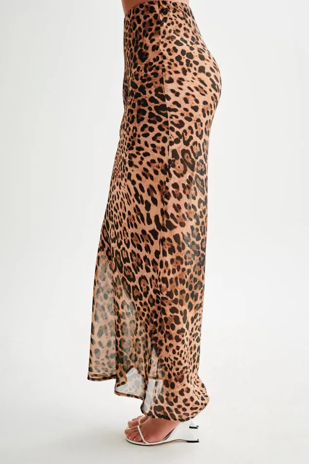 Women Meshki Bottoms Yvonne Chiffon Maxi Skirt 8211 Leopard Print