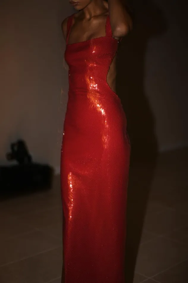 Women Meshki Dresses Adoria Sequin Cut Out Maxi Dress 8211 Red