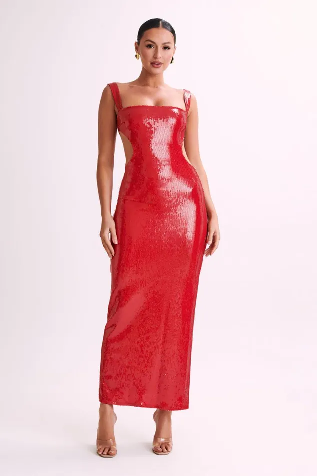 Women Meshki Dresses Adoria Sequin Cut Out Maxi Dress 8211 Red