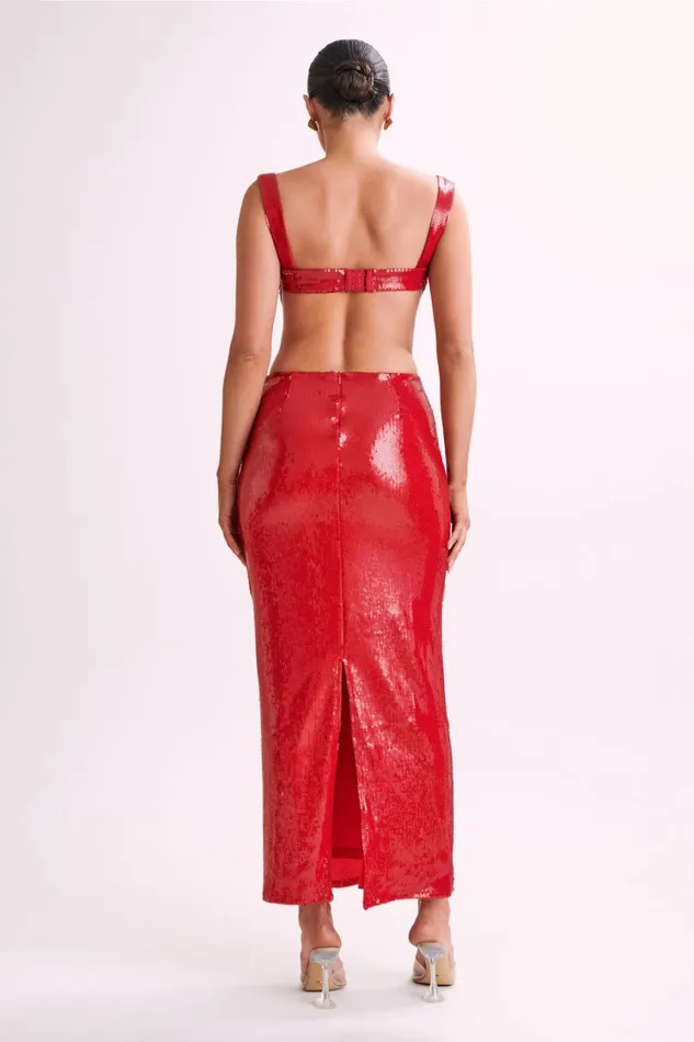 Women Meshki Dresses Adoria Sequin Cut Out Maxi Dress 8211 Red
