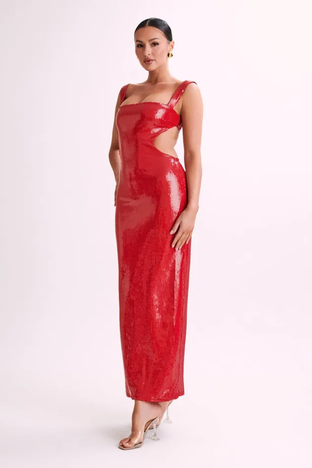 Women Meshki Dresses Adoria Sequin Cut Out Maxi Dress 8211 Red