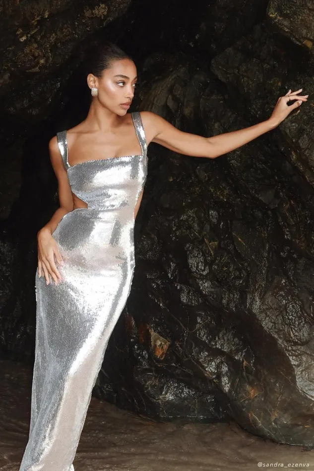 Women Meshki Dresses Adoria Sequin Cut Out Maxi Dress 8211 Silver