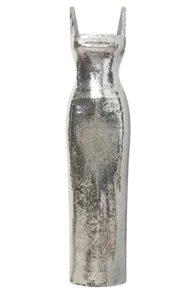 Women Meshki Dresses Adoria Sequin Cut Out Maxi Dress 8211 Silver