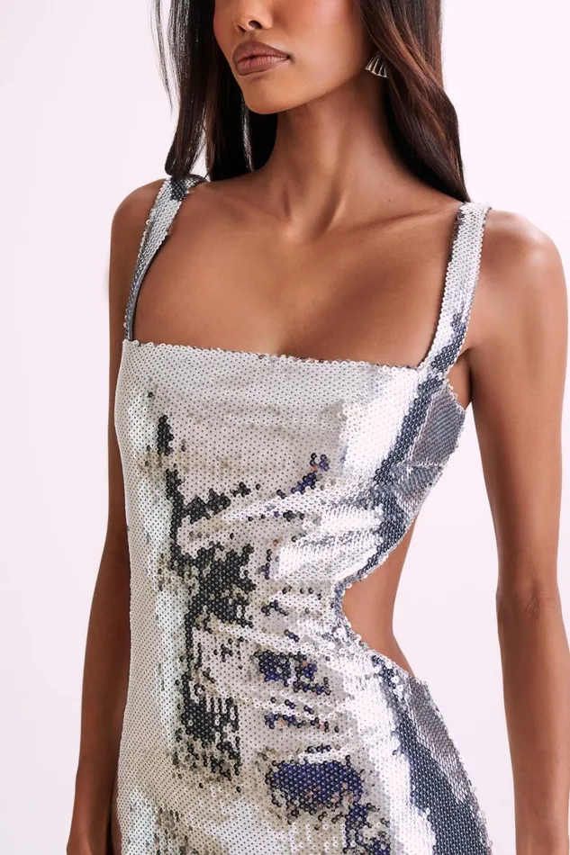 Women Meshki Dresses Adoria Sequin Cut Out Maxi Dress 8211 Silver