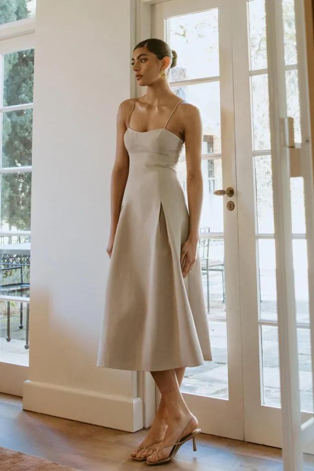 Women Meshki Dresses Alaina ALine Midi Dress 8211 Natural