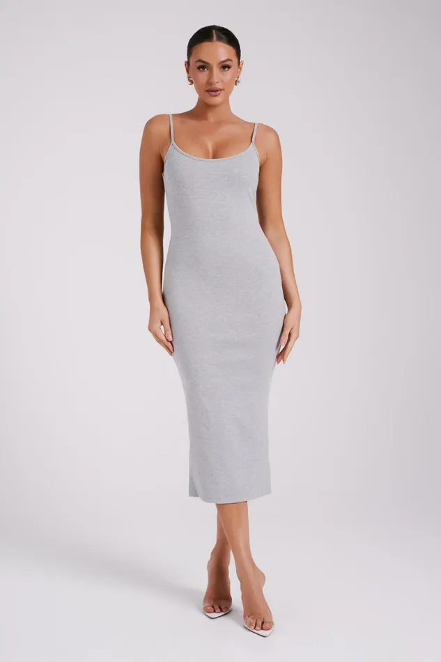 Women Meshki Dresses Alexis Ribbed Cami Midi Dress 8211 Grey Marle