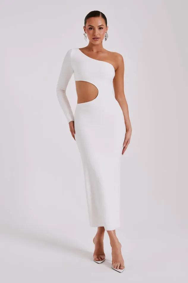 Women Meshki Dresses Alisson Hot Fix Crepe One Shoulder Maxi Dress 8211 White