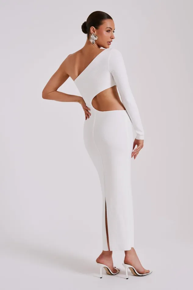 Women Meshki Dresses Alisson Hot Fix Crepe One Shoulder Maxi Dress 8211 White
