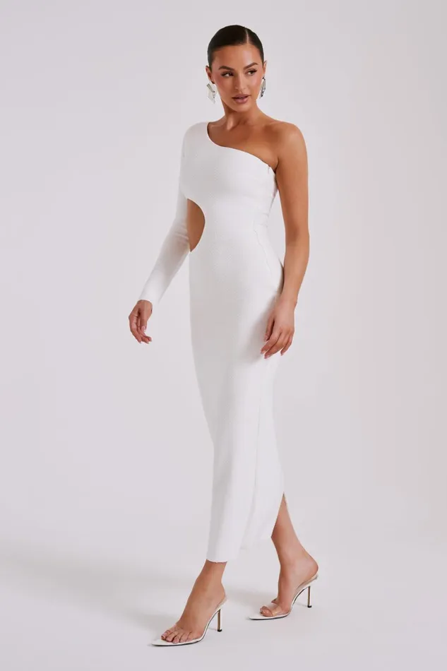 Women Meshki Dresses Alisson Hot Fix Crepe One Shoulder Maxi Dress 8211 White