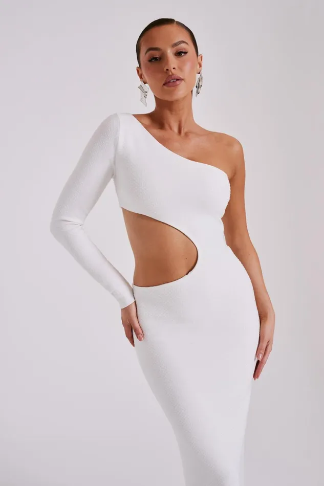 Women Meshki Dresses Alisson Hot Fix Crepe One Shoulder Maxi Dress 8211 White