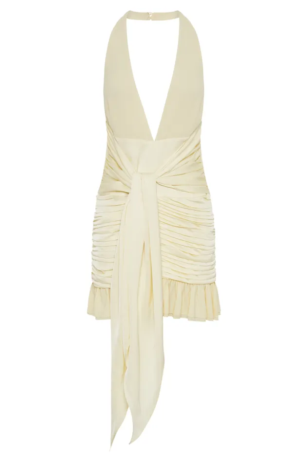 Women Meshki Dresses Ambrosi Satin Chiffon Mini Dress 8211 Lemon Sherbet