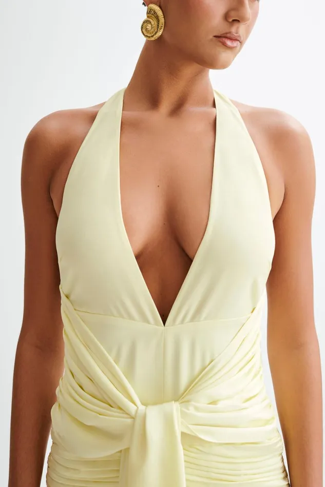 Women Meshki Dresses Ambrosi Satin Chiffon Mini Dress 8211 Lemon Sherbet