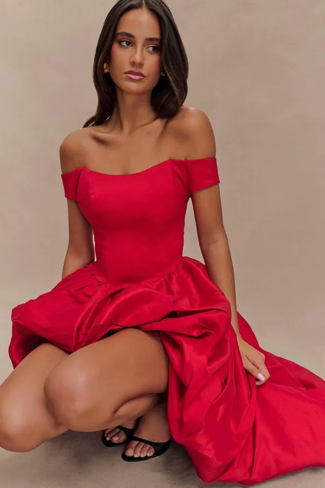 Women Meshki Dresses Amelia Bubble Maxi Dress 8211 Ruby Red