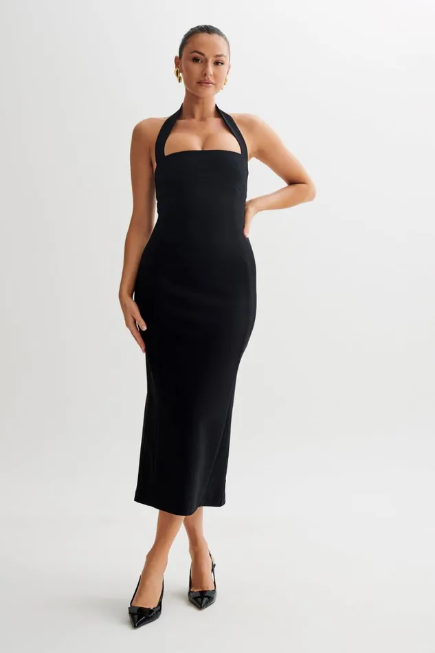 Women Meshki Dresses Amelita Suiting Halter Midi Dress 8211 Black