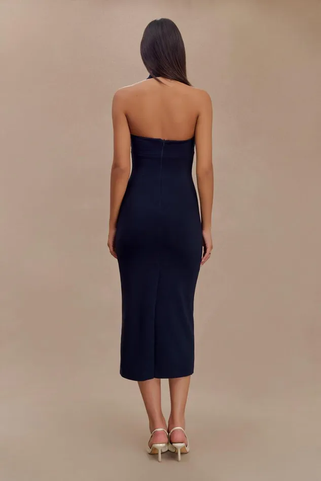 Women Meshki Dresses Amelita Suiting Halter Midi Dress 8211 Navy