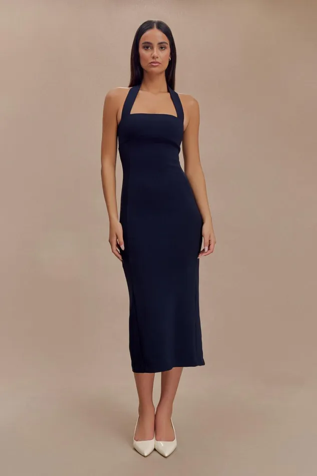 Women Meshki Dresses Amelita Suiting Halter Midi Dress 8211 Navy