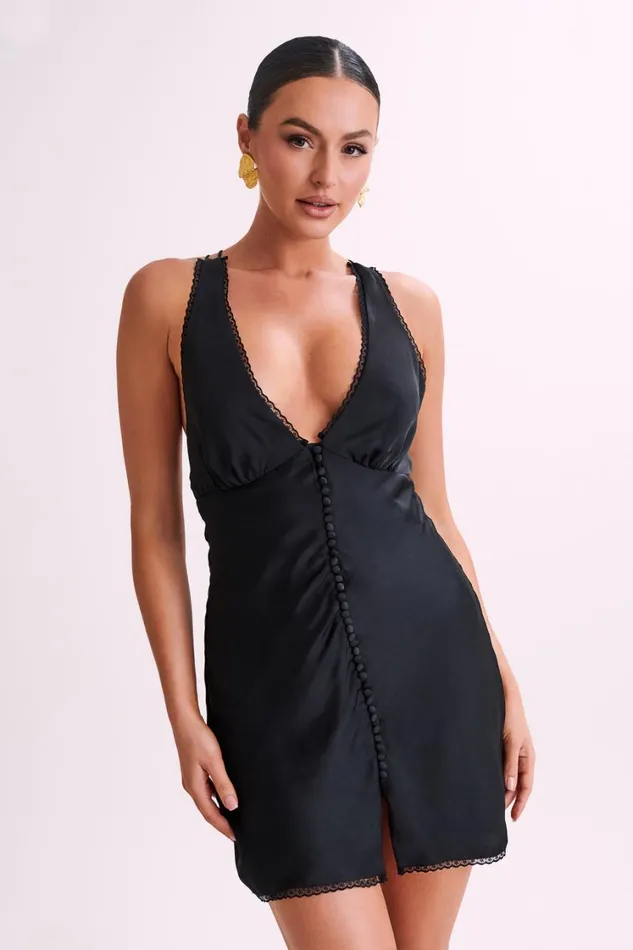 Women Meshki Dresses Amiri Satin Mini Dress With Lace 8211 Black