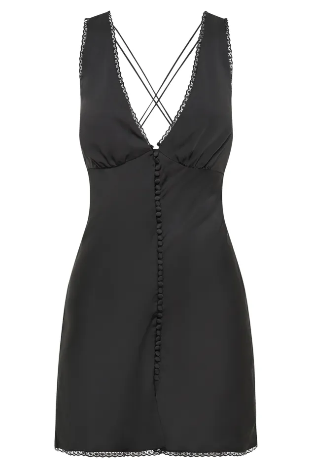 Women Meshki Dresses Amiri Satin Mini Dress With Lace 8211 Black