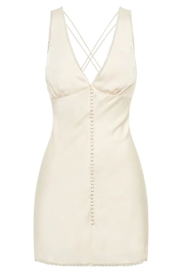 Women Meshki Dresses Amiri Satin Mini Dress With Lace 8211 Ivory