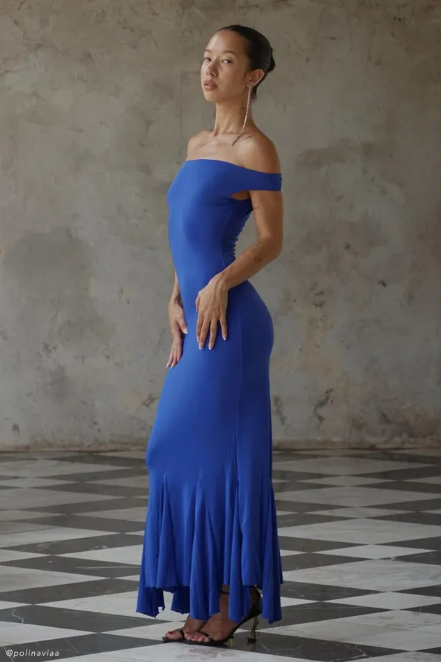 Women Meshki Dresses Analina Slinky Handkerchief Midi Dress 8211 Cobalt Blue